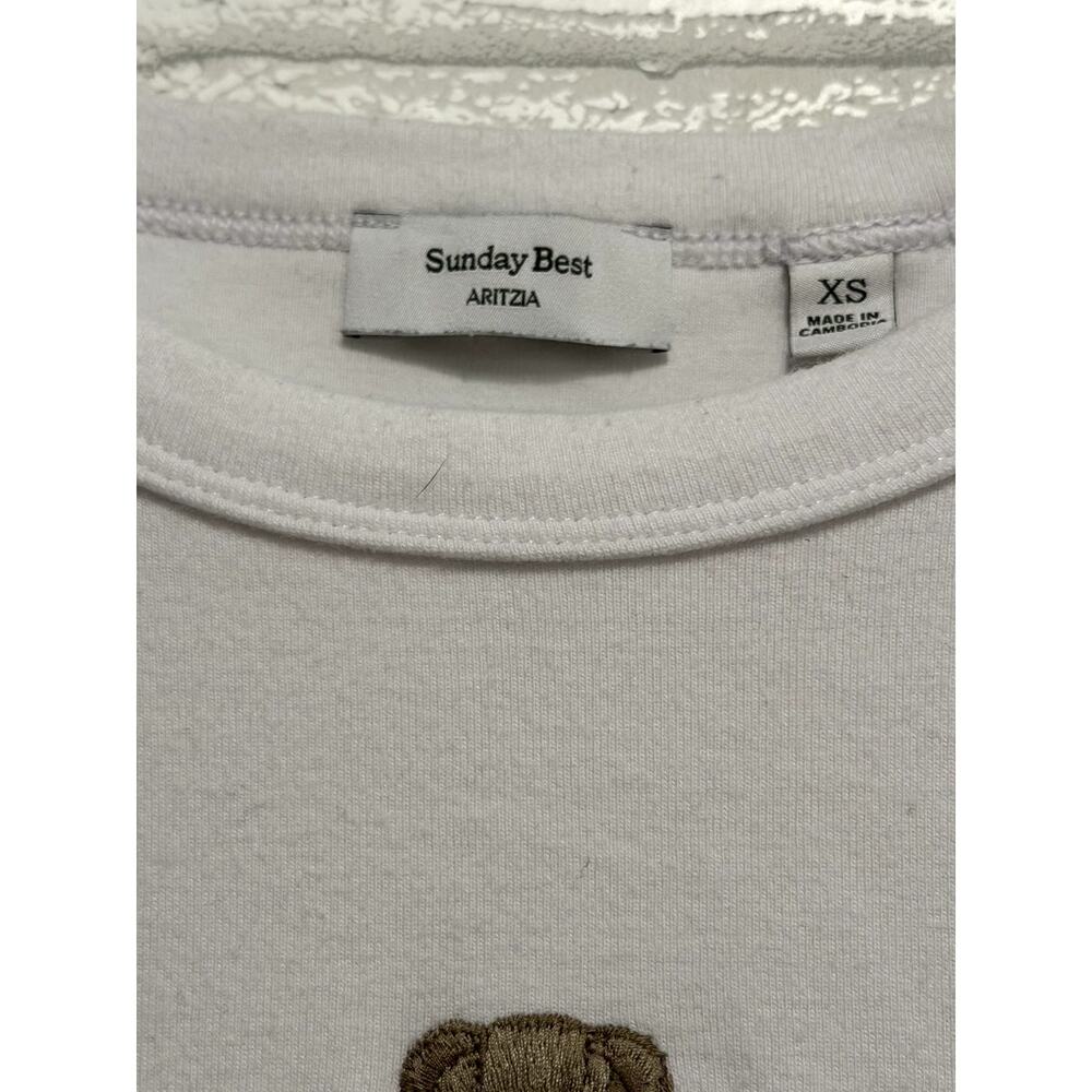 Artizia Sunday Best BestHug Ribbed T-Shirt White Teddy Bear Embroidery Womens XS - Picture 7 of 7